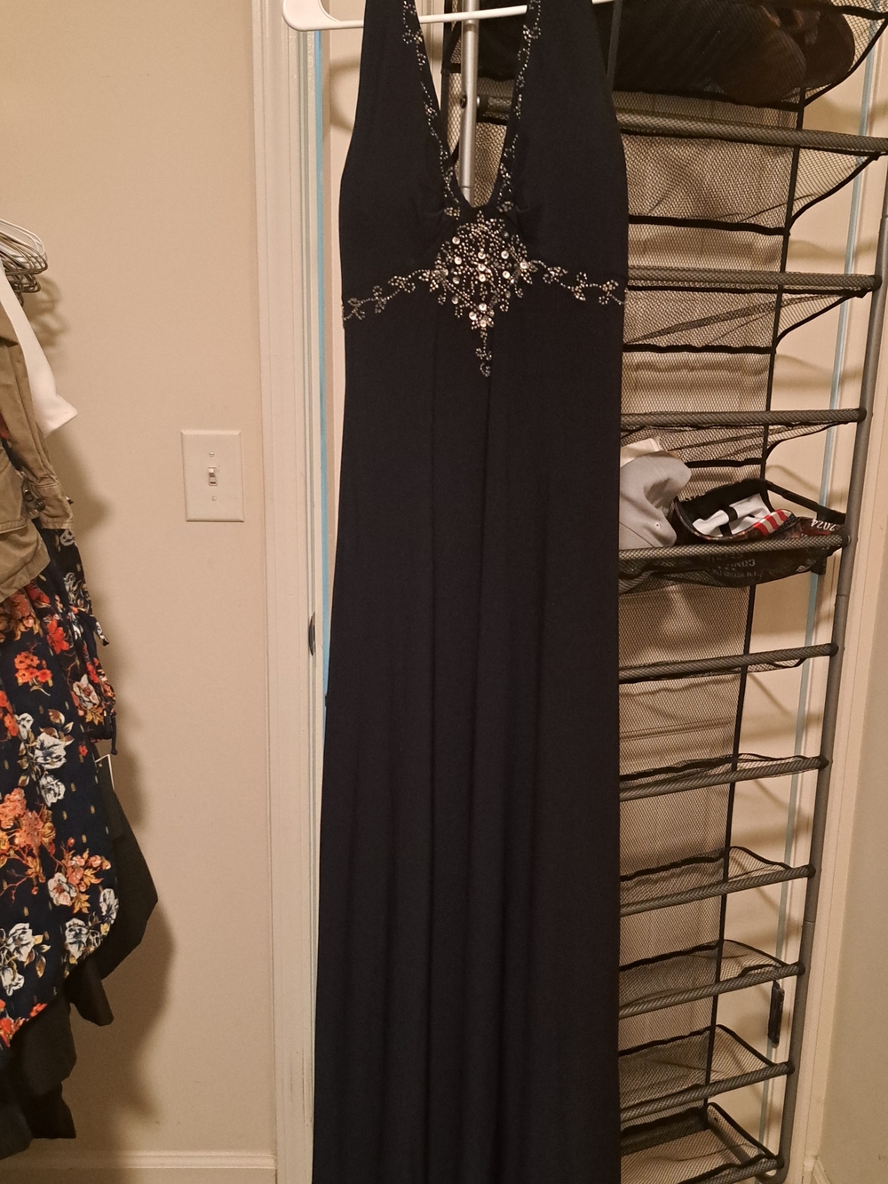 Beaded Halter Navy Evening Gown for Women